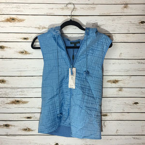 For Cynthia Light Blue Vest Zip Up Hooded